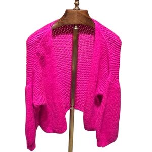 Beauregard Women's Oversized Open Front Pink Sweater Mohair Blend Large